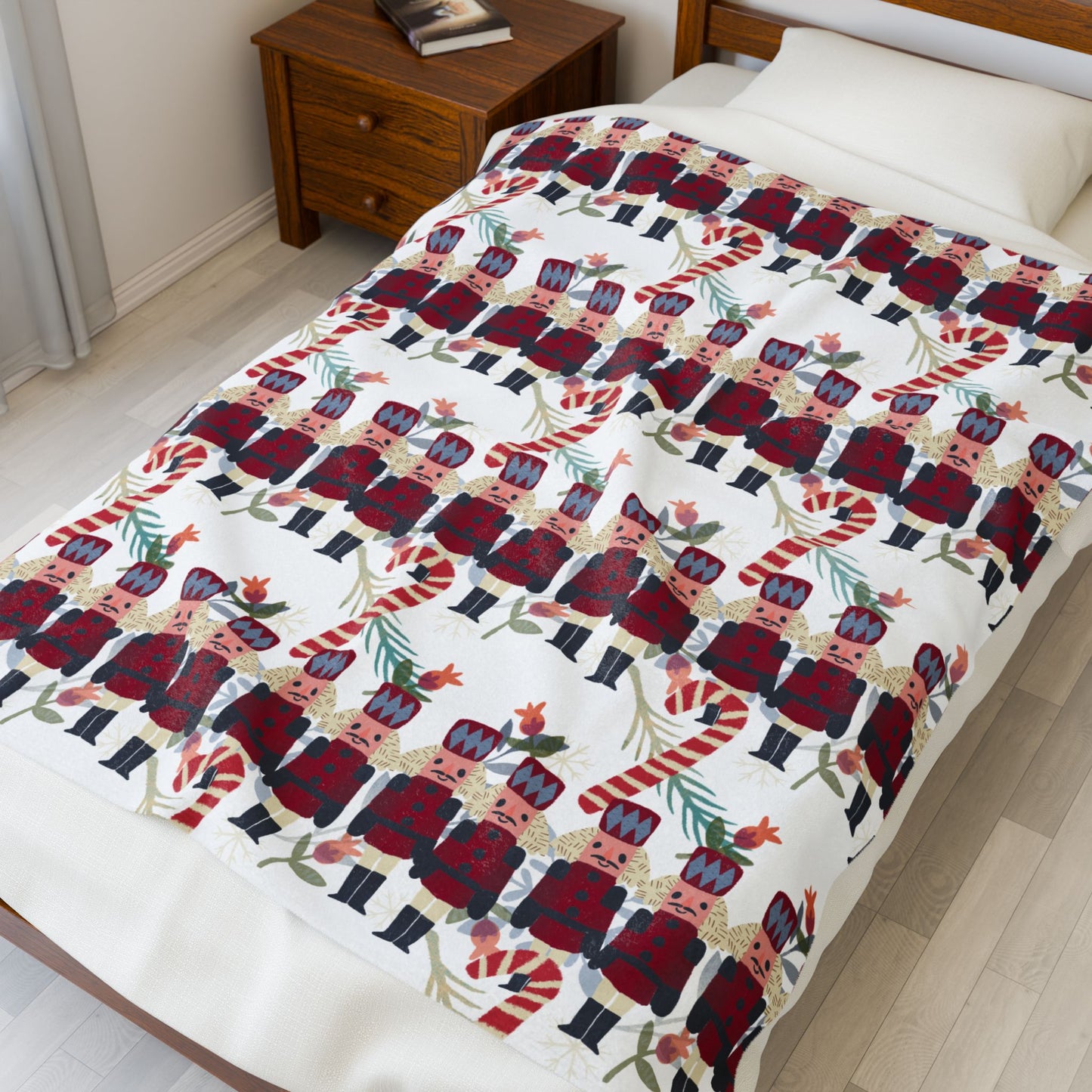 Snuggle up in Holiday Style - Candy Canes and Nutcrackers Velveteen Plush Blanket | Christmas Gift Idea