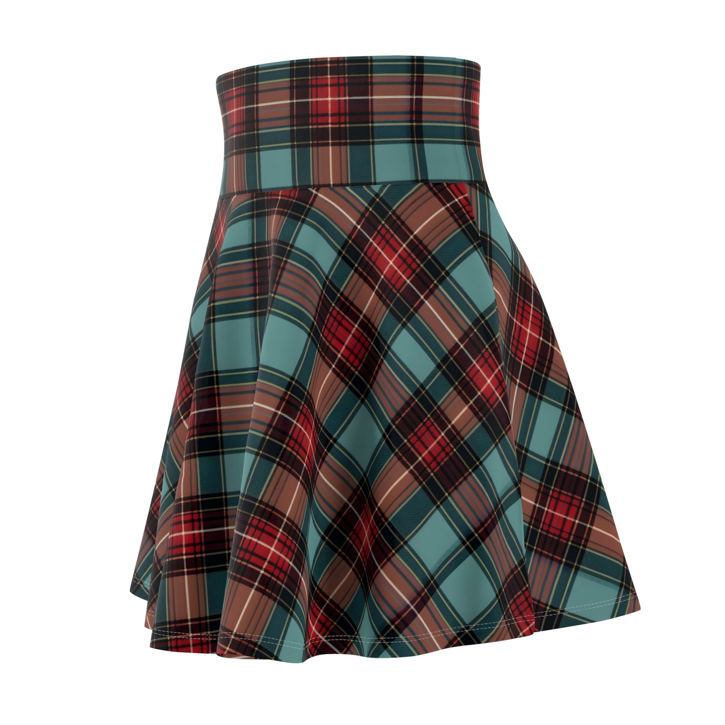 Festive Christmas Tree Tartan Women's Skater Skirt - Cozy and Casual Holiday Style