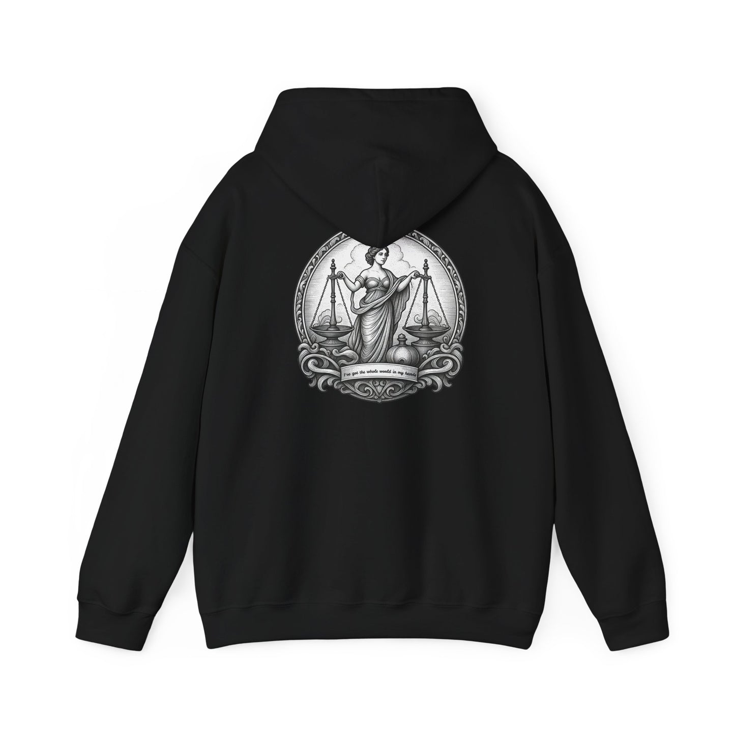 Lady Justice Illustration Hoodie | Scales of Justice Back Print