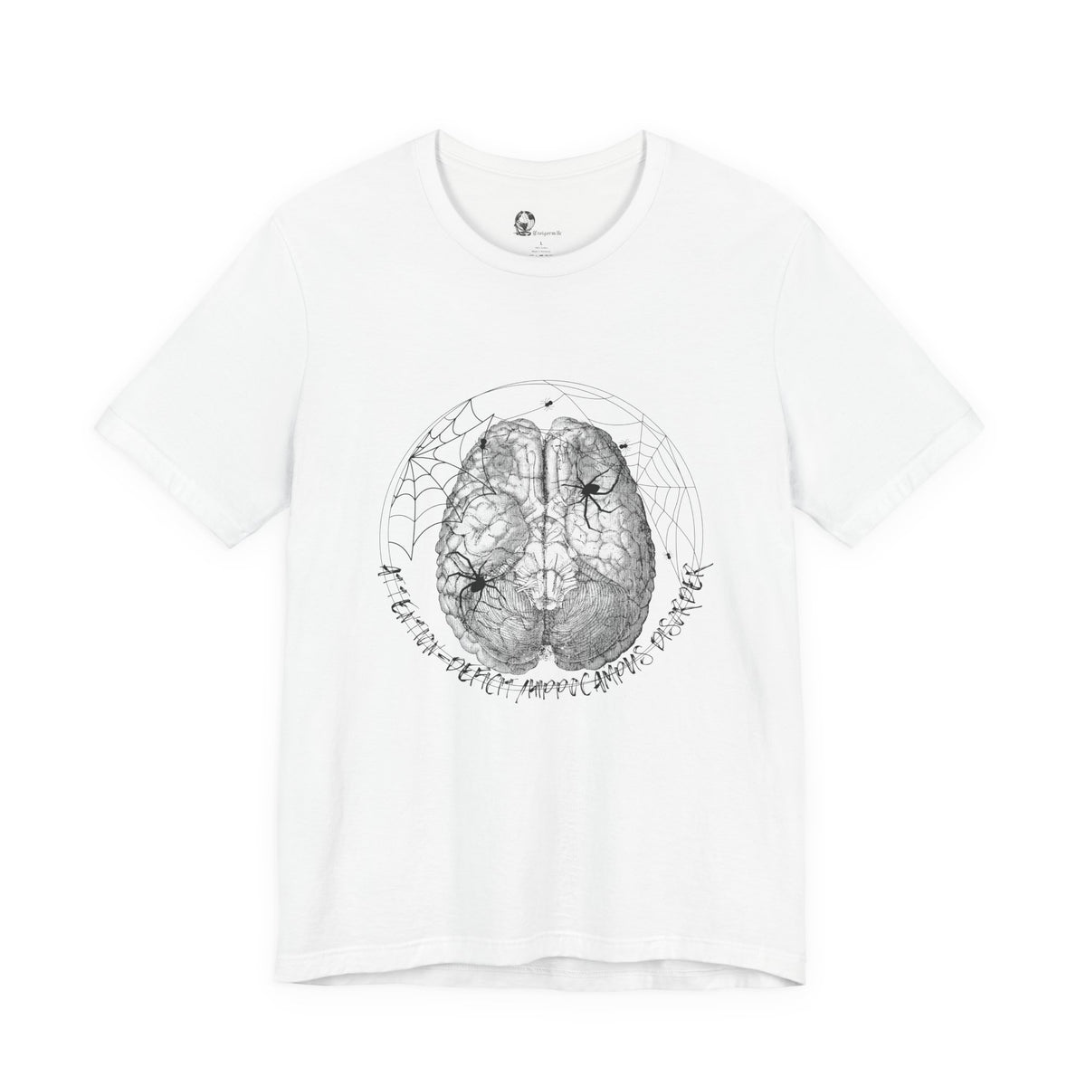 Anatomical Brain Illustration T-Shirt | Geometric Circle, Handwritten Script