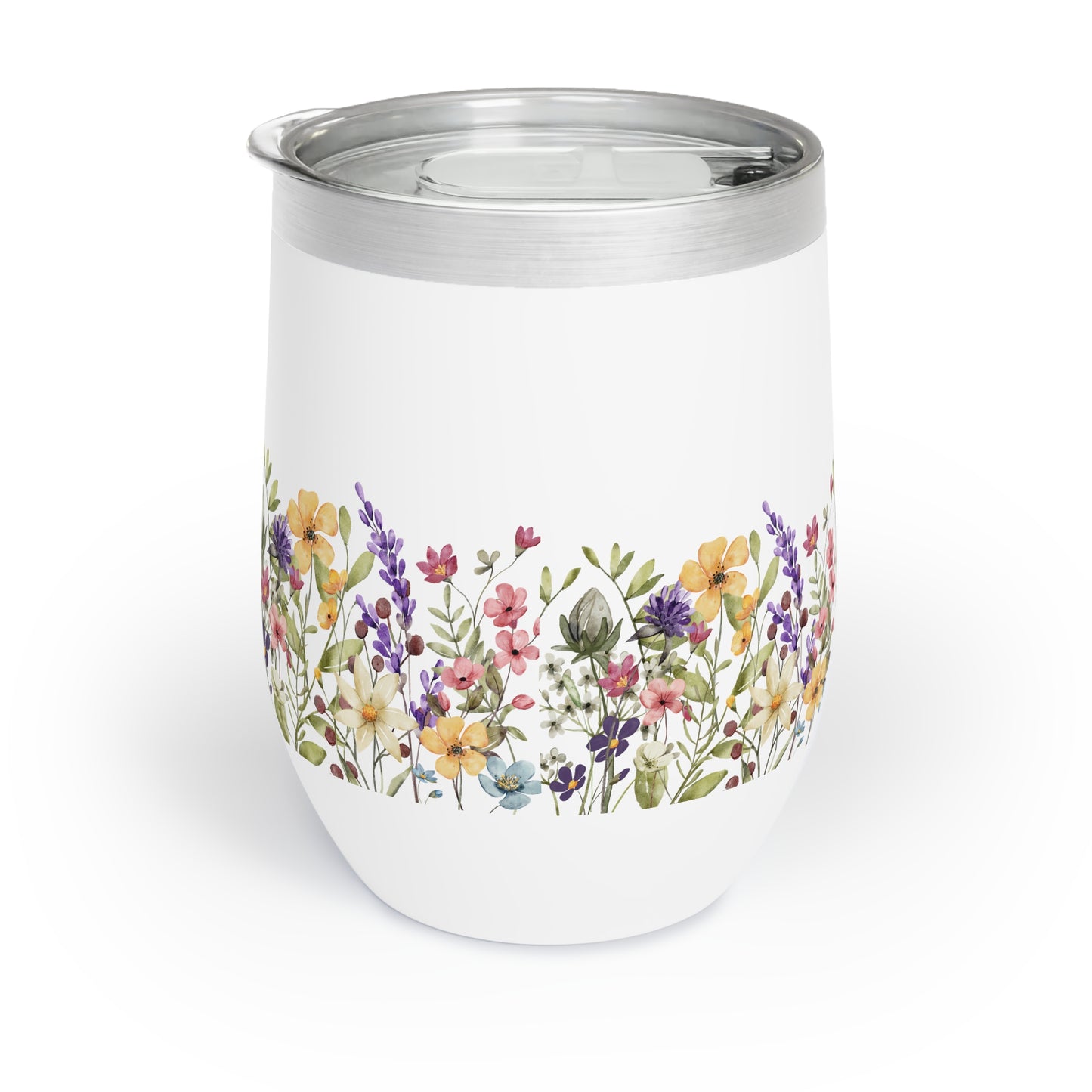 Wildflower Spring Chill Wine Tumbler - Custom Design Stainless Steel Cup - 12oz - Gift for Wine Lovers