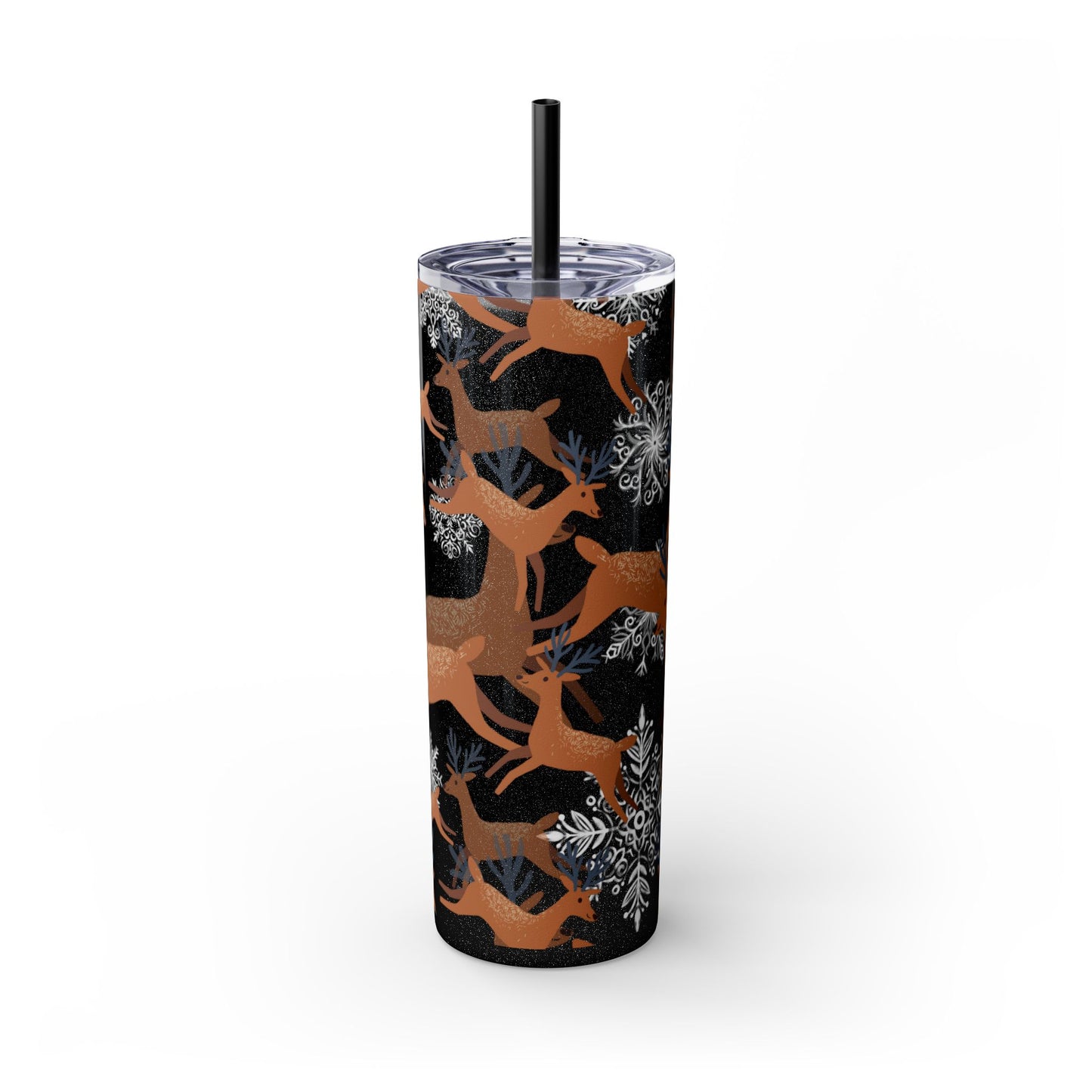 Christmas Snow Prancing Deer Skinny Tumbler - 20oz - BPA-free - Matte or Glossy Finish