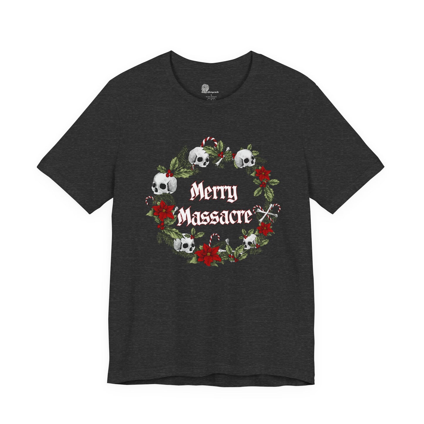 Merry Massacre skull wreath T-Shirt | Christmas horror holiday tee