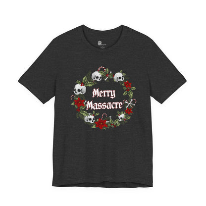Merry Massacre skull wreath T-Shirt | Christmas horror holiday tee
