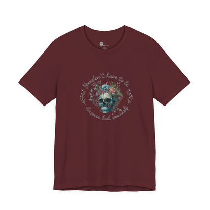 Floral Skull with Script Tee | Skull Flower Crown T-Shirt