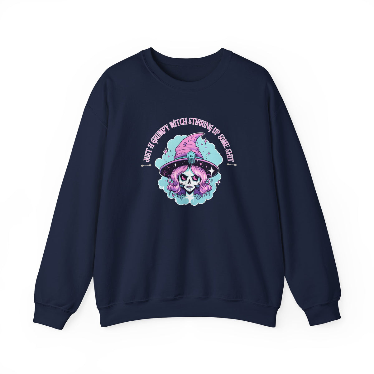 Skull Witch Illustration Crewneck Sweatshirt | Pastel Goth Halloween