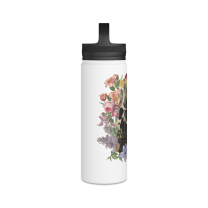 Floral Skull Illustration Stainless Steel Water Bottle | Handle Lid
