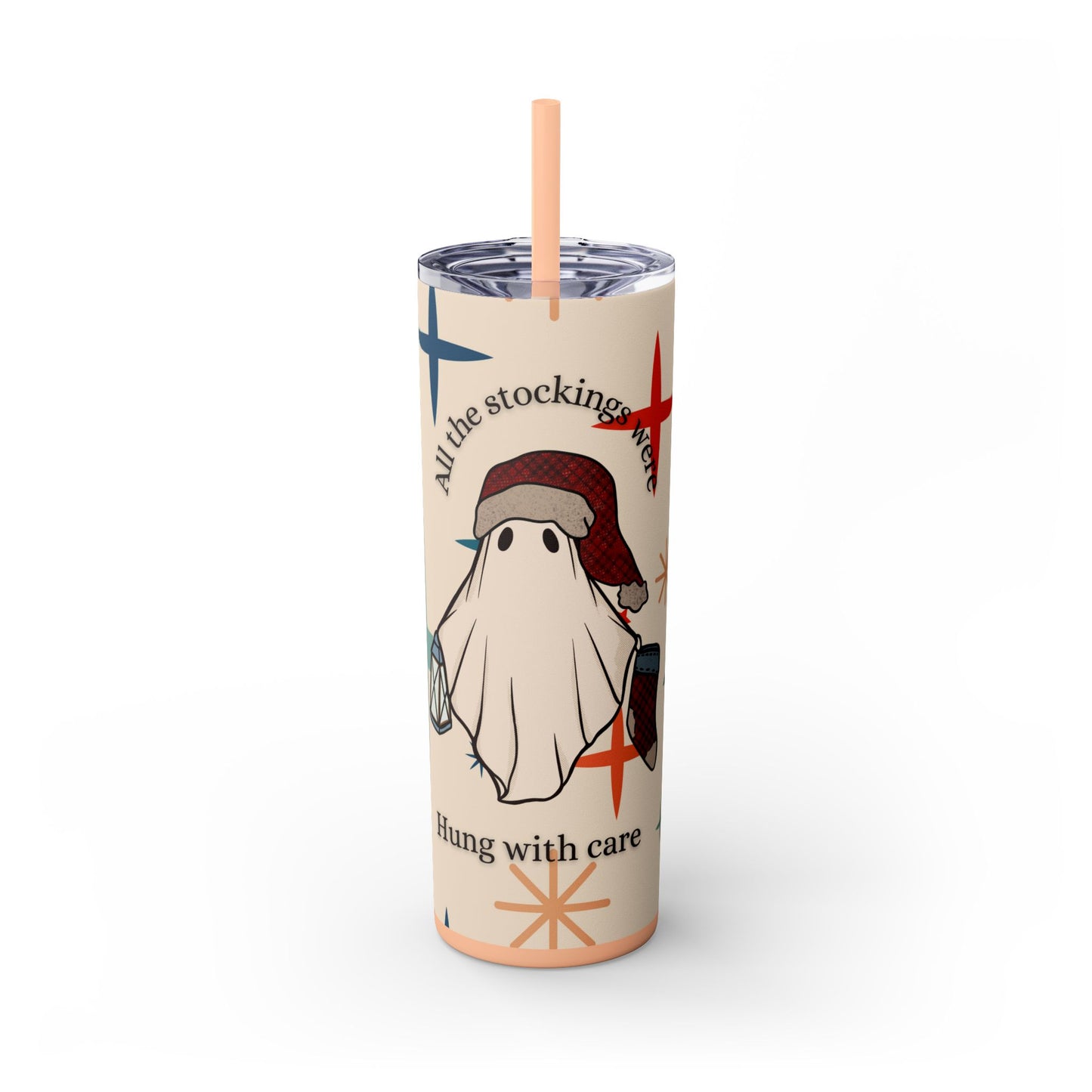 Retro Ghost Stainless Steel Skinny Tumbler with Straw - Perfect Gift for Ghost Lovers!