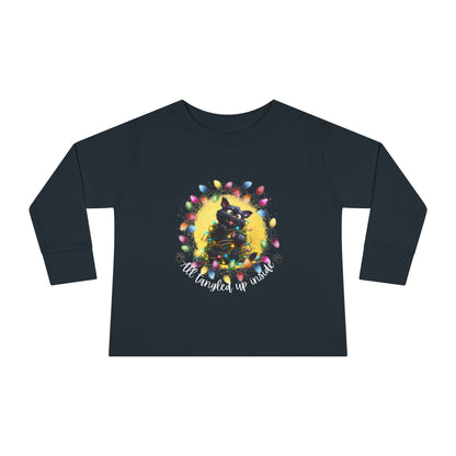 Whimsical Christmas Cat Toddler Long Sleeve Tee - A Festive Tangle of Fun!