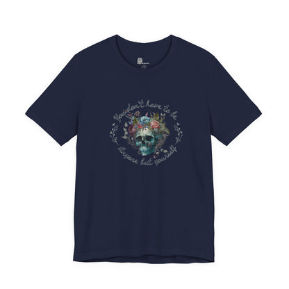 Floral Skull with Script Tee | Skull Flower Crown T-Shirt