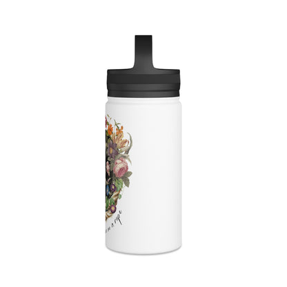 Floral Skull Illustration Stainless Steel Water Bottle | Handle Lid