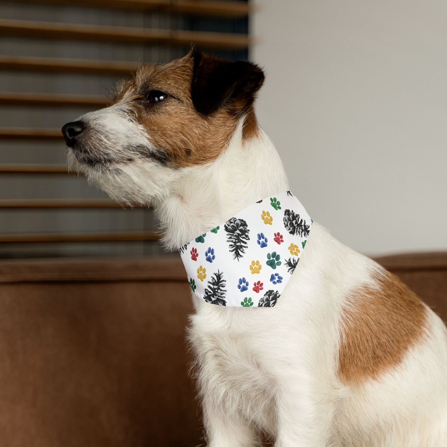 Playful Pine Cones and Paw Prints Pet Bandana Collar for Dogs and Cats- Sublimation Printable, Machine Washable