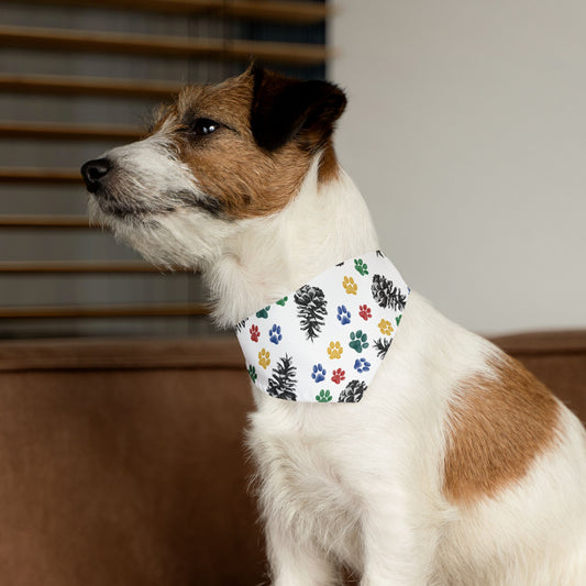 Playful Pine Cones and Paw Prints Pet Bandana Collar for Dogs and Cats- Sublimation Printable, Machine Washable