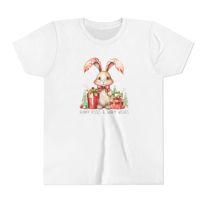 Festive Christmas Bunny Youth T-Shirt with Presents