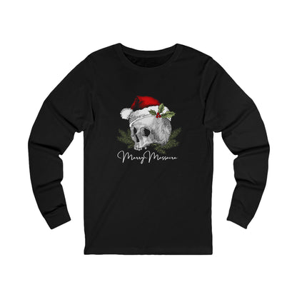 Skull Design Christmas Long Sleeve Tee - Unisex Jersey Tee for Holiday Vibes