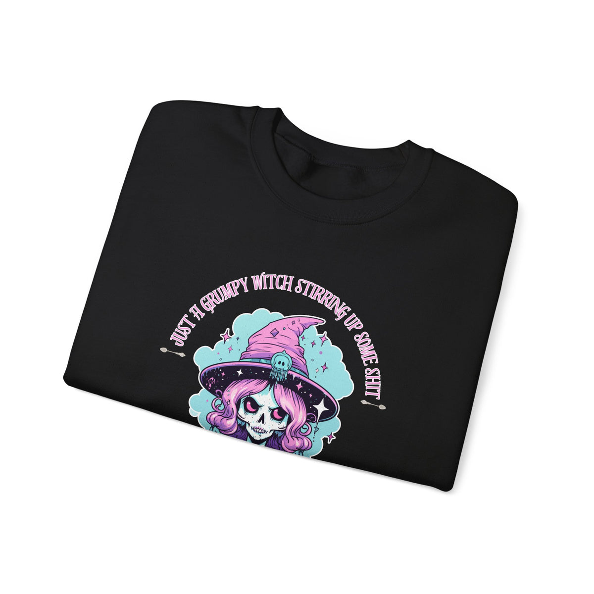 Skull Witch Illustration Crewneck Sweatshirt | Pastel Goth Halloween