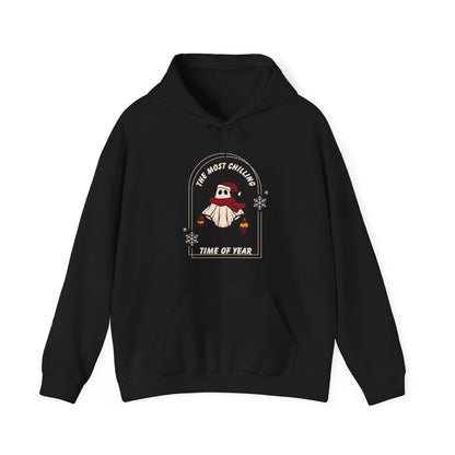 Stay Cozy this Winter with our Retro Ghost Unisex Heavy Blend Hooded Sweatshirt - Plush, Soft, and Warm with Holiday Spirit