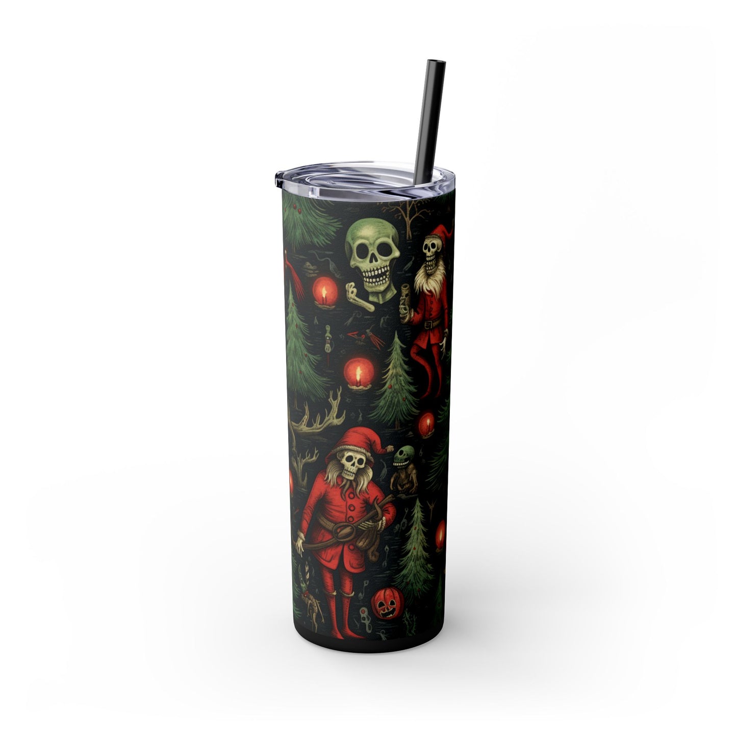 Krampus Santa Skeleton Skinny Tumbler with Straw | Stainless Steel | Hot 12h Cold 24h