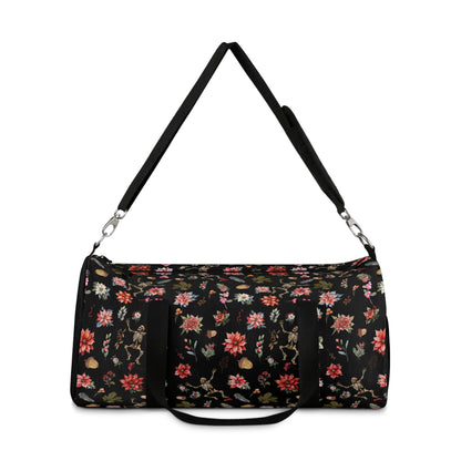 Skeleton and Poinsetta Christmas Duffle Bag - Lightweight Custom Printed Gym Bag for Holiday Cheer