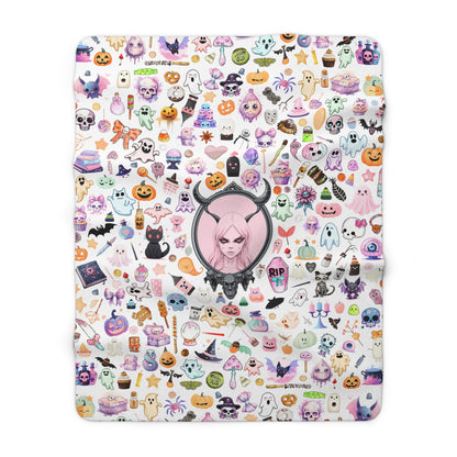 Sherpa Fleece Blanket with Plush Backside - Stay warm with the Pastel Gothic Ghost Girl