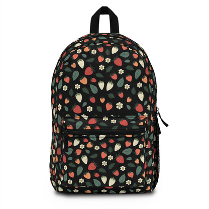 White and Red Strawberry Printed Backpack