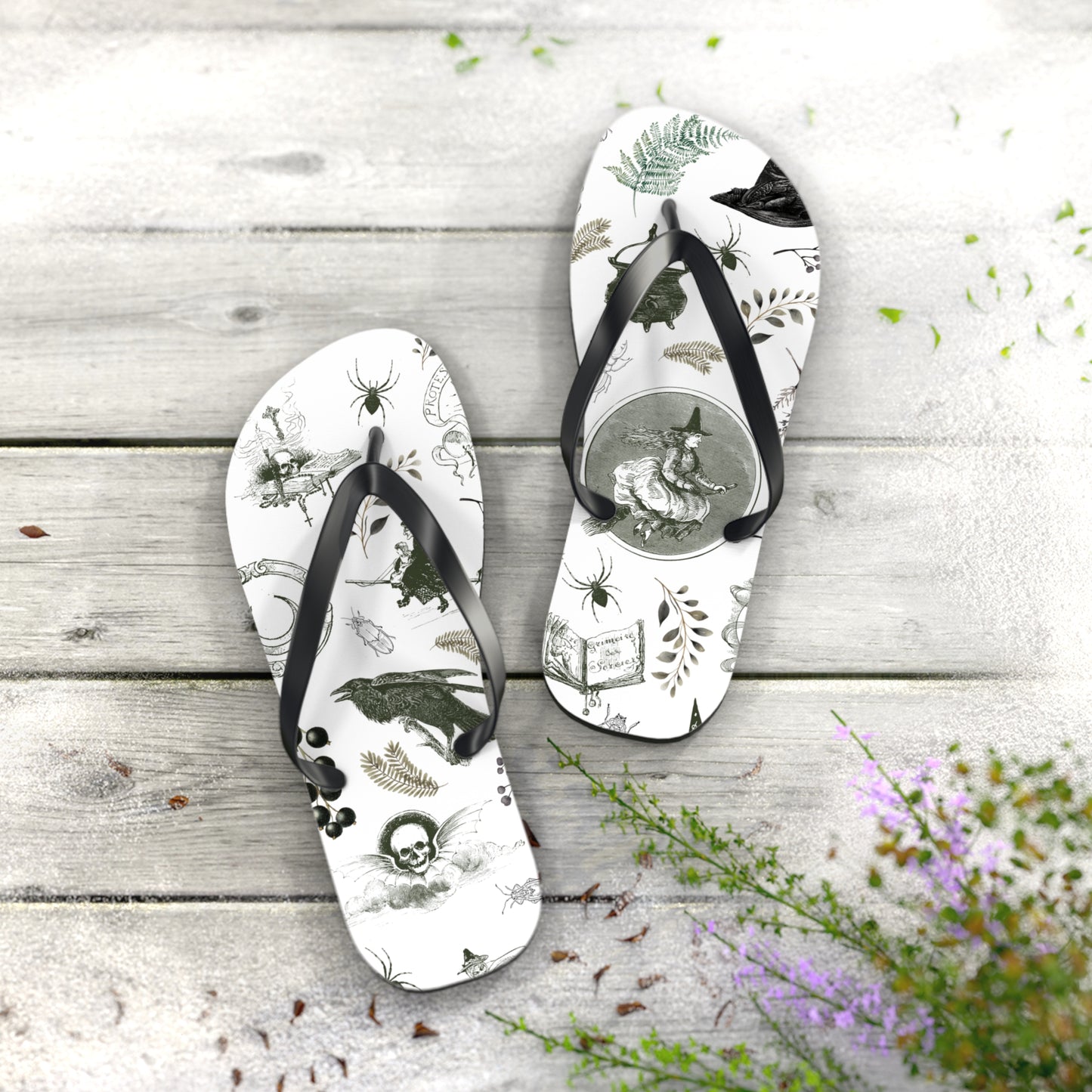 Magic Underfoot: Witch Cauldron Design Flip Flops for All-day Comfort