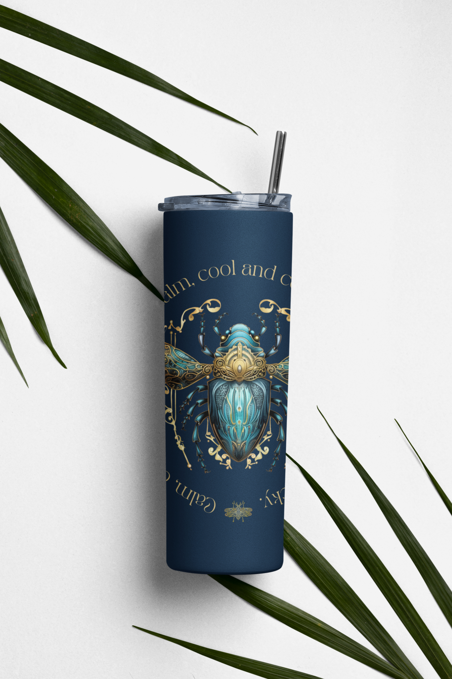 Glittery Gloss Finish Skinny Tumbler with Straw - Keep Calm and Stay Cool (20oz)