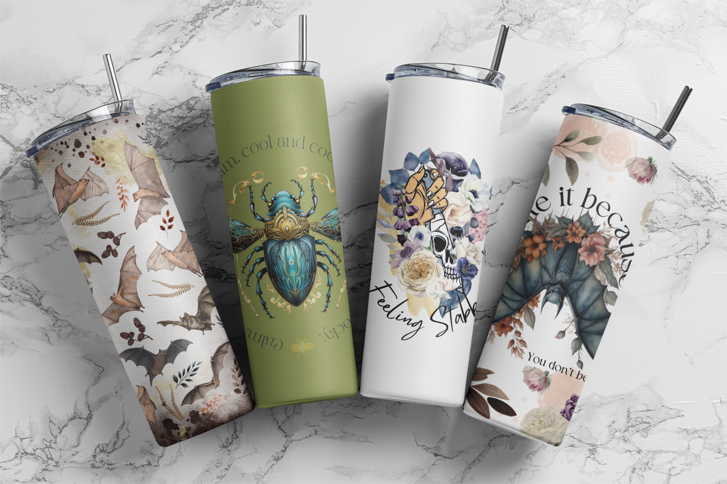 Stay Cool with our 20oz Fake it Floral Bats Skinny Tumbler - Cold for 24h