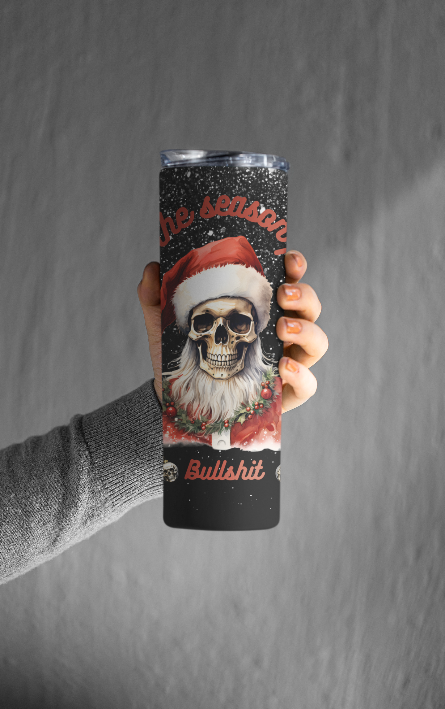 Tis the Season Skull Santa Skinny Tumbler | 20oz Matte Finish