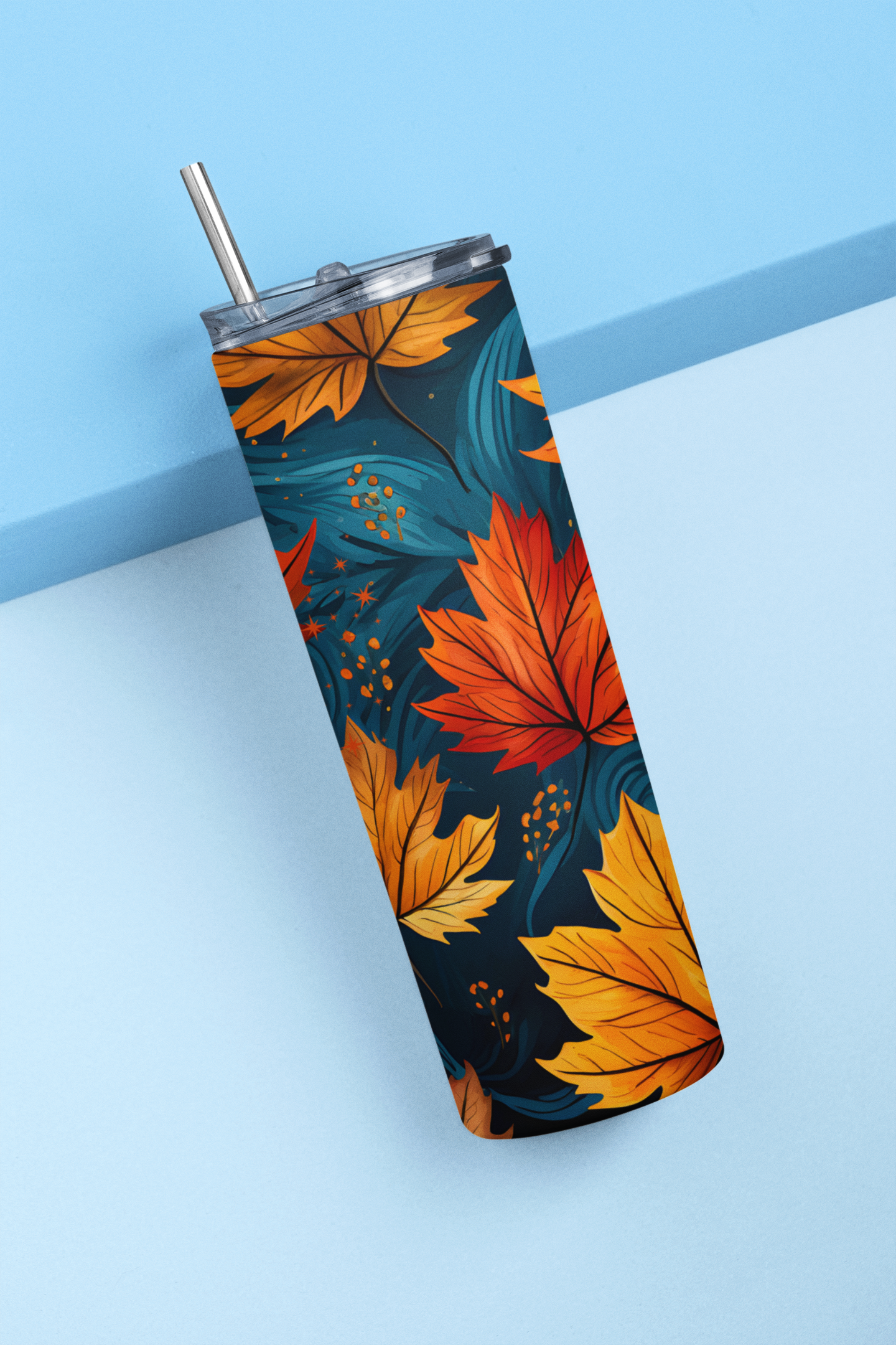 Stay Hydrated in Style with a Blue Fall Leaves Skinny Tumbler - 20oz Insulated Cup