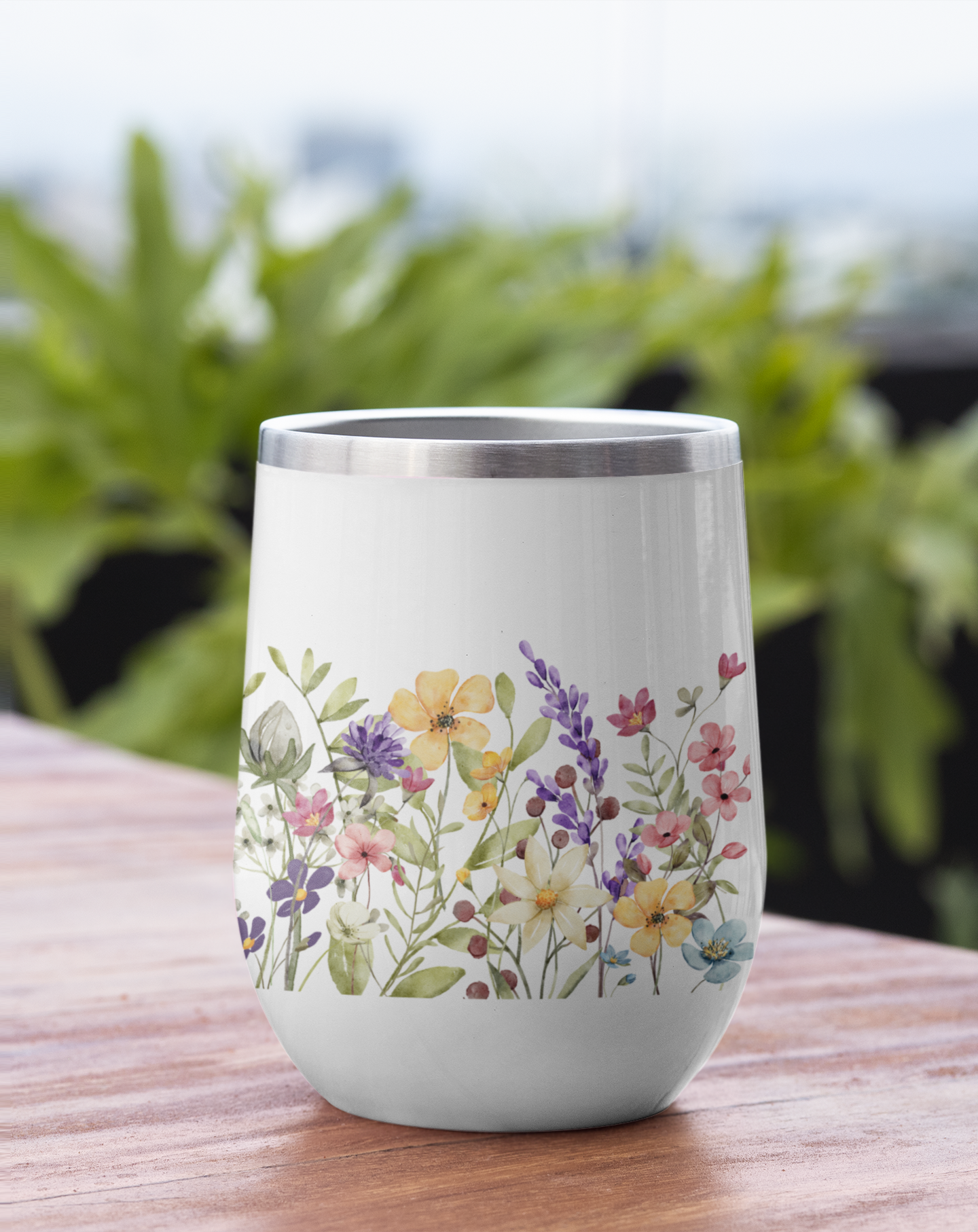 Wildflower Spring Chill Wine Tumbler - Custom Design Stainless Steel Cup - 12oz - Gift for Wine Lovers