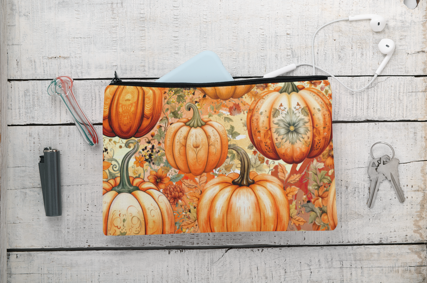 Thanksgiving Pumpkin Pouch - Versatile T-bottom Accessory Bag - Travel & Organization - Durable Material