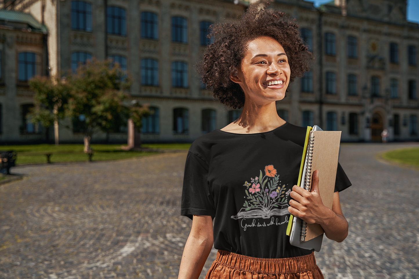 Knowledge Blossoms Tee | Book Lover's Unisex T-Shirt | Floral Design