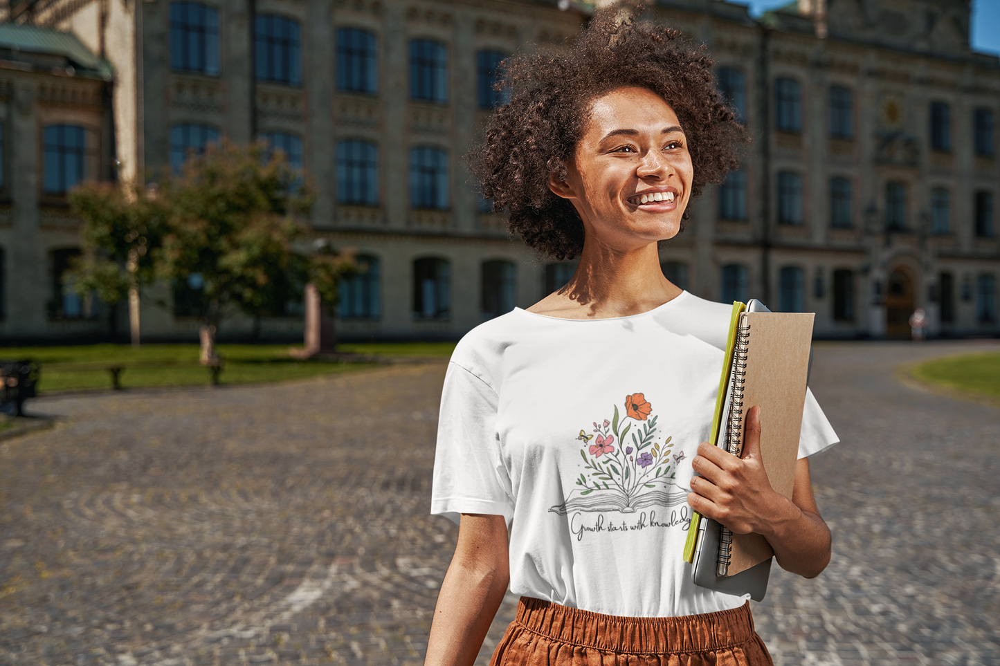 Knowledge Blossoms Tee | Book Lover's Unisex T-Shirt | Floral Design