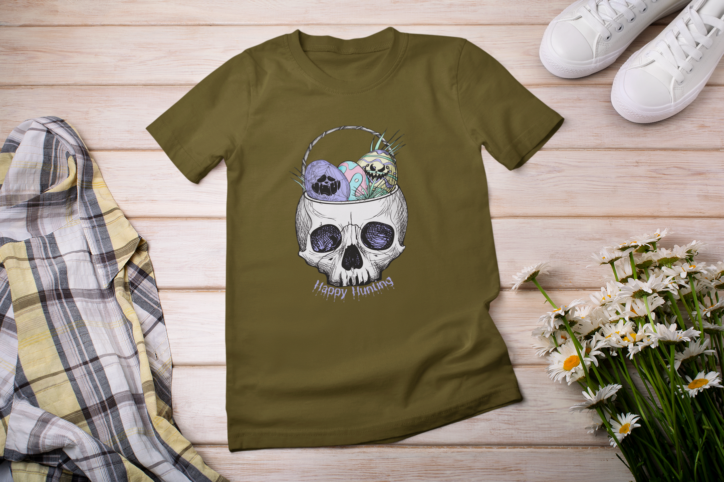 Happy Easter Skull Tee - Unisex Jersey Shirt for Egg Hunt Fun