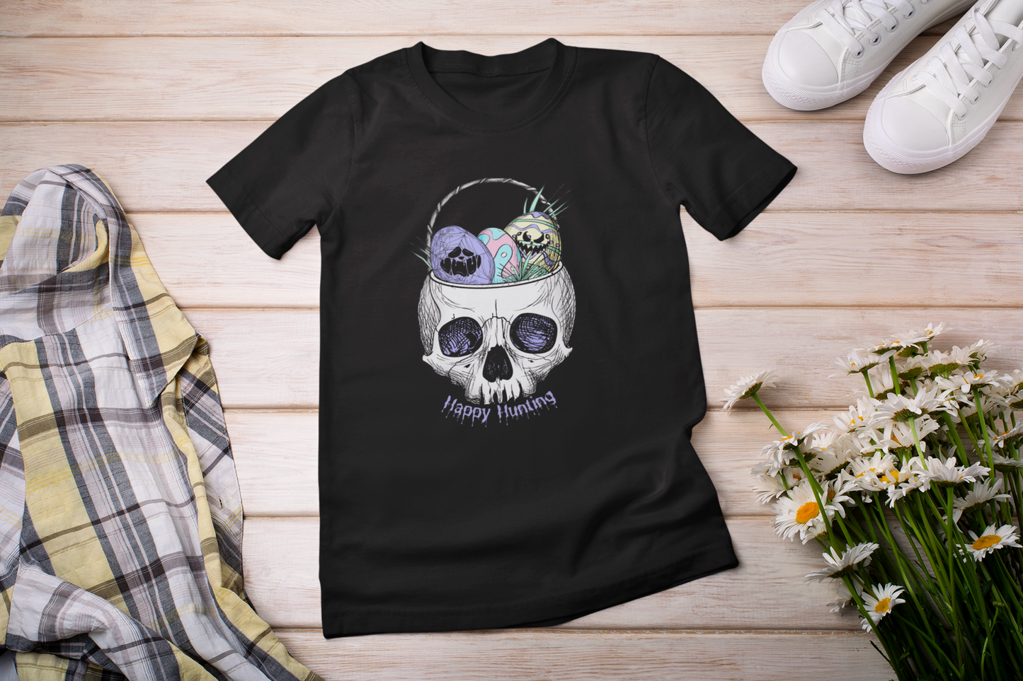 Happy Easter Skull Tee - Unisex Jersey Shirt for Egg Hunt Fun