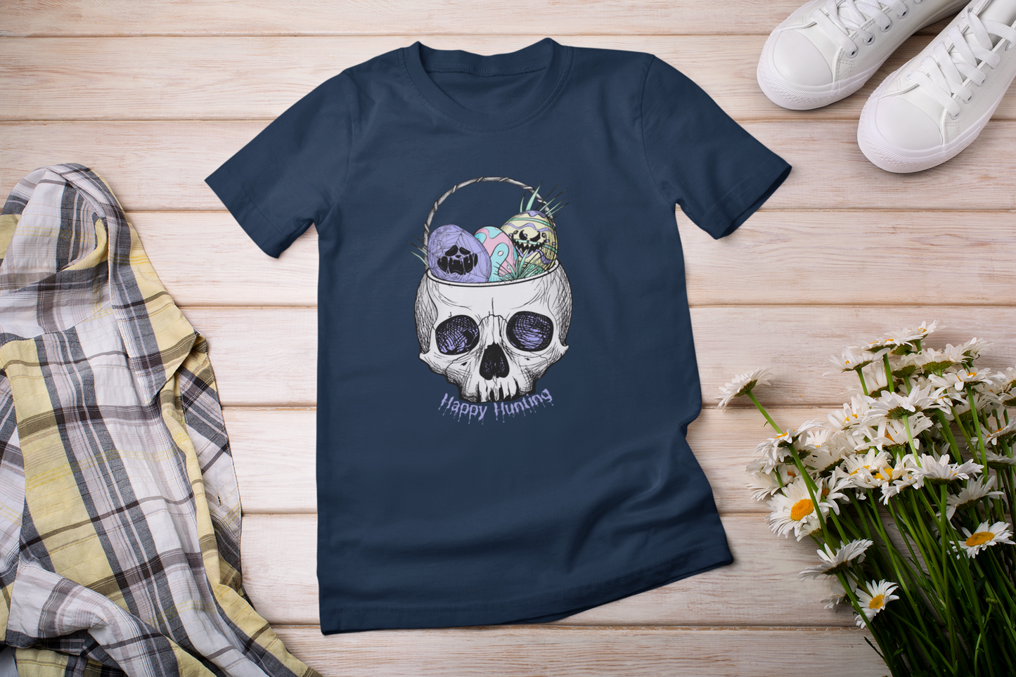 Happy Easter Skull Tee - Unisex Jersey Shirt for Egg Hunt Fun