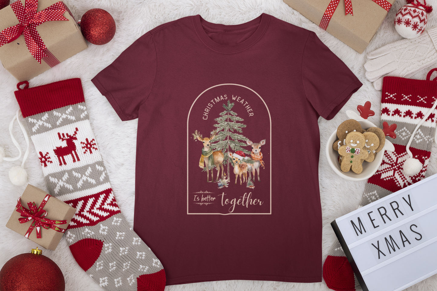 Christmas Deer Family Graphic Tee - Cozy Airlume Cotton Blend - Unisex Fit