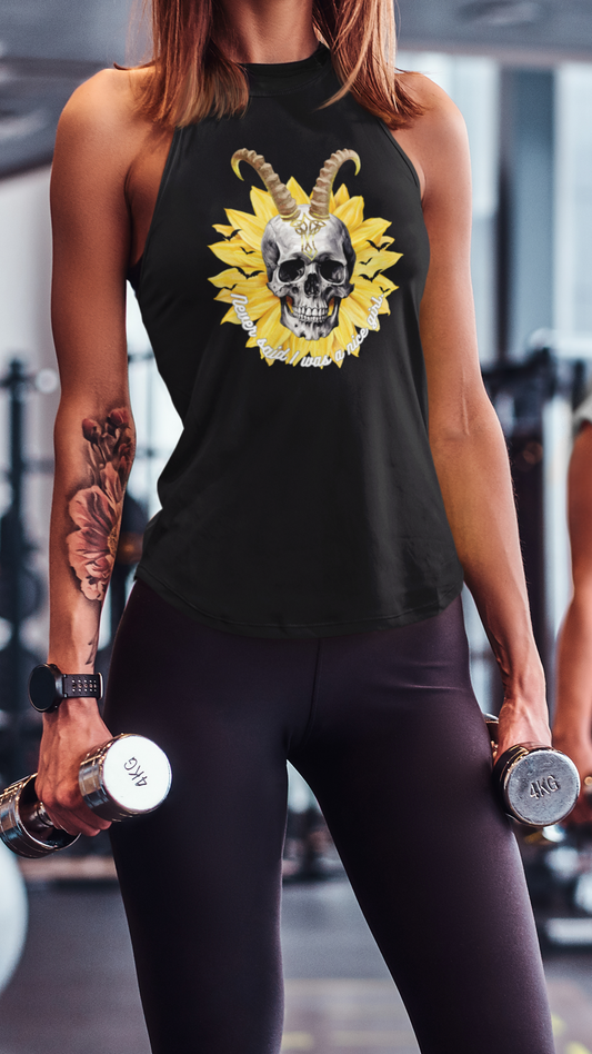 Sunflower Skull Racerback Tank - Edgy Women's Shirt for Active Style