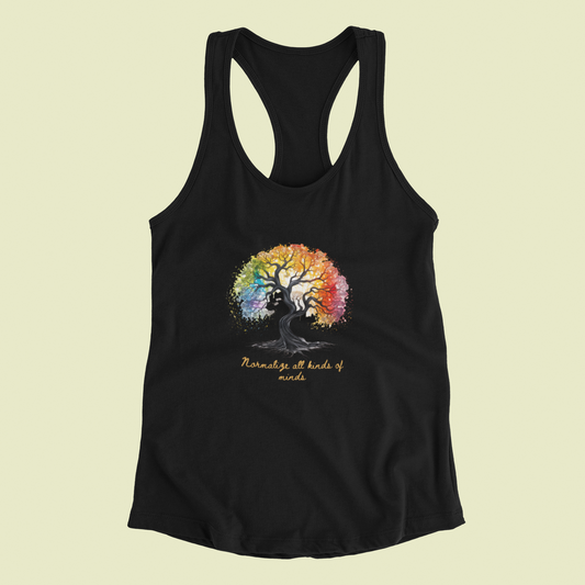 Racerback Tank with Rainbow Bonsai Tree Print - Empowering All Minds - High-Quality and Sporty Style