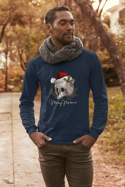 Skull Design Christmas Long Sleeve Tee - Unisex Jersey Tee for Holiday Vibes