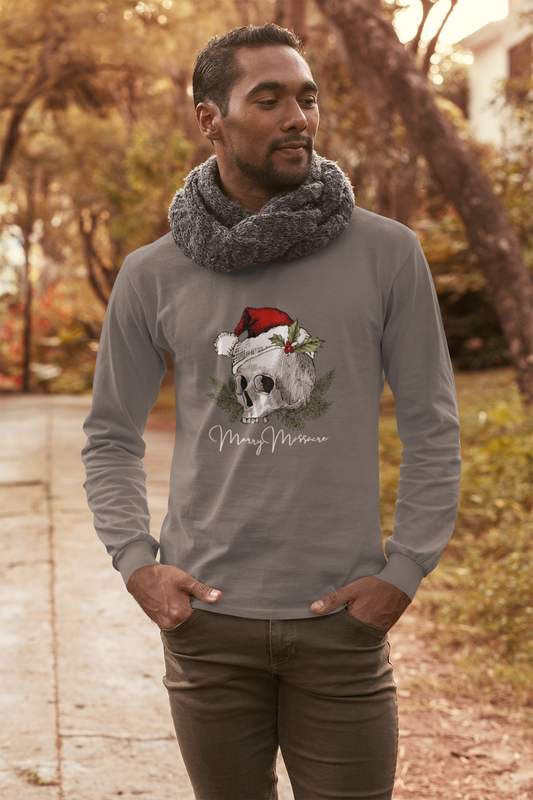 Skull Design Christmas Long Sleeve Tee - Unisex Jersey Tee for Holiday Vibes