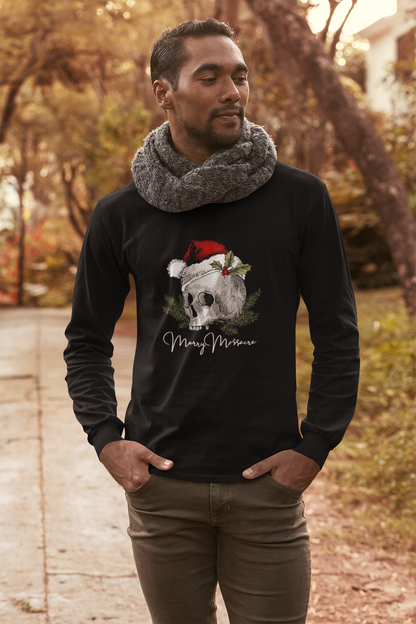 Skull Design Christmas Long Sleeve Tee - Unisex Jersey Tee for Holiday Vibes