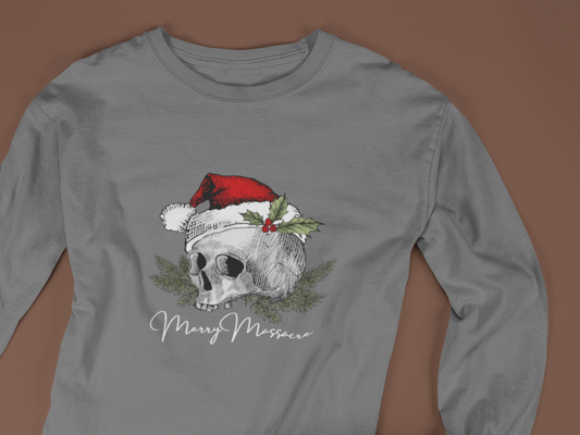 Skull Design Christmas Long Sleeve Tee - Unisex Jersey Tee for Holiday Vibes