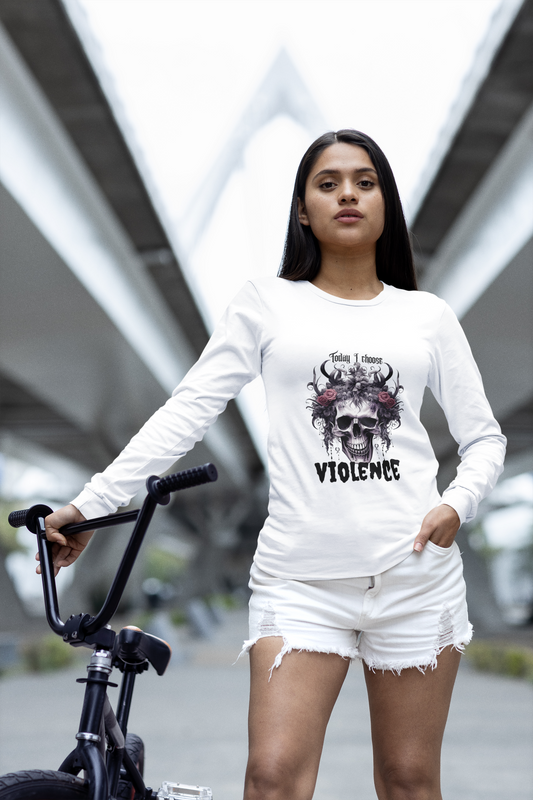 Gothic Floral Skull Long Sleeve Tee - Unisex Jersey Shirt for Edgy Fashion Enthusiasts