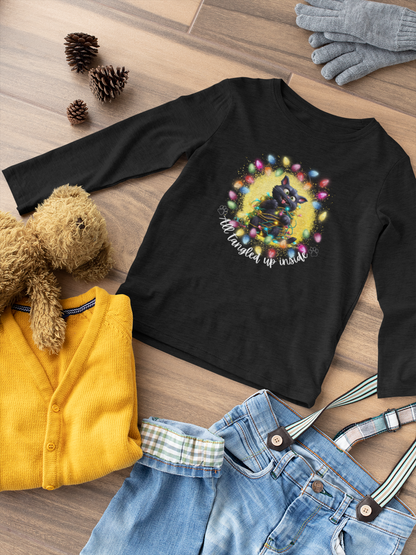 Whimsical Christmas Cat Toddler Long Sleeve Tee - A Festive Tangle of Fun!