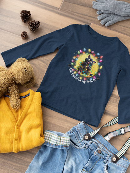 Whimsical Christmas Cat Toddler Long Sleeve Tee - A Festive Tangle of Fun!