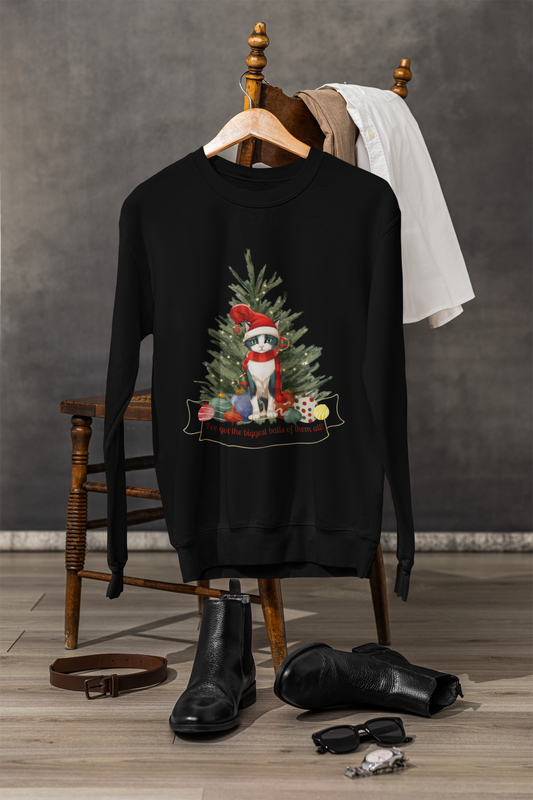 Spread the Laughter this Christmas with our Big Balls Christmas Cat Sweatshirt | Unisex Comfort and Style