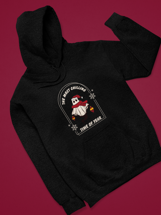 Stay Cozy this Winter with our Retro Ghost Unisex Heavy Blend Hooded Sweatshirt - Plush, Soft, and Warm with Holiday Spirit