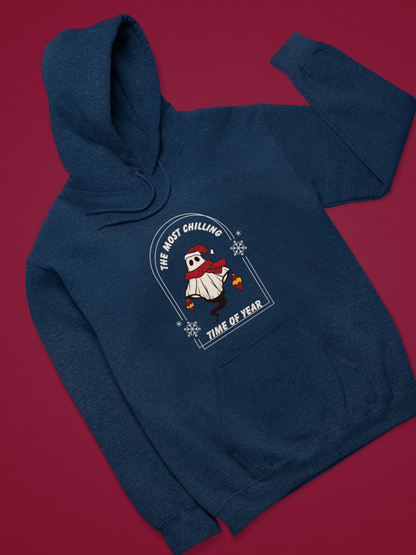 Stay Cozy this Winter with our Retro Ghost Unisex Heavy Blend Hooded Sweatshirt - Plush, Soft, and Warm with Holiday Spirit
